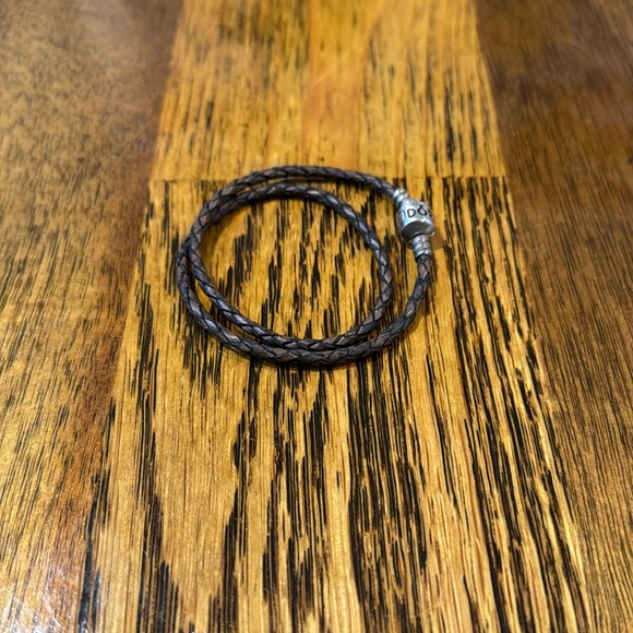 Pandora Brown Leather Double Bracelet with silver clasp - Picture 1 of 3